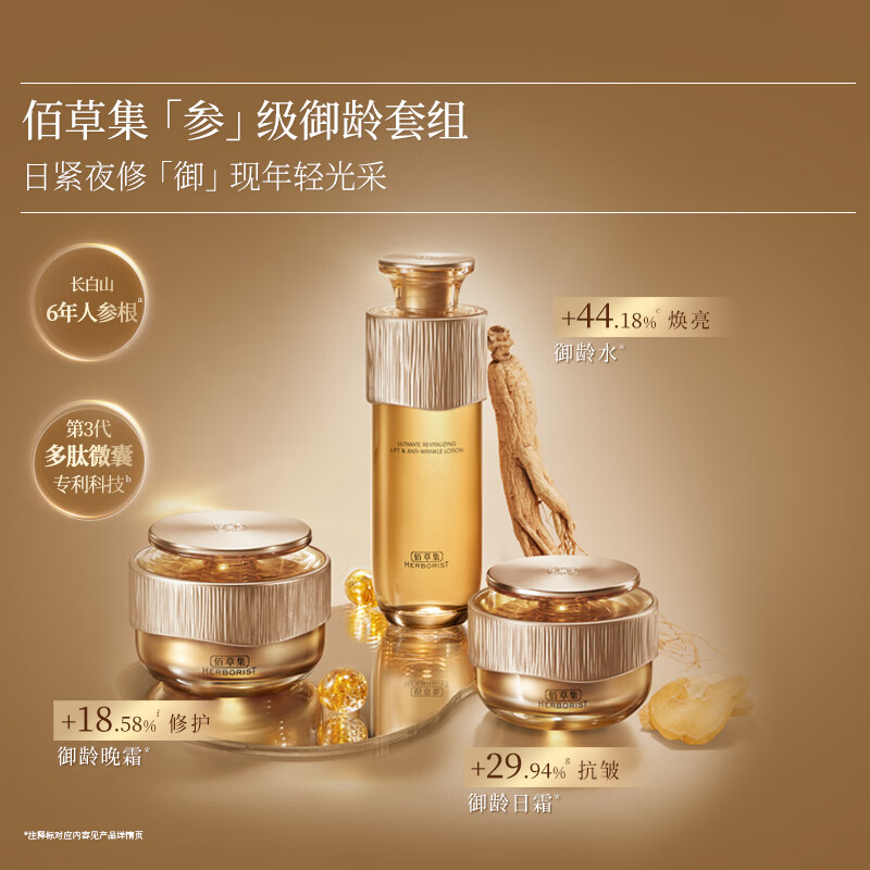 Herborist Aging Ginseng Water Day and Night Cream Firming Anti-Wrinkle Skin Care Set Gift Box Fading Fine Lines Counter New Year Gift