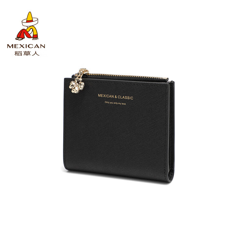 Scarecrow Leather Wallet Women's New Wallet Multifunctional Coin Purse Women's Large Capacity Short Wallet Women's Authentic Black