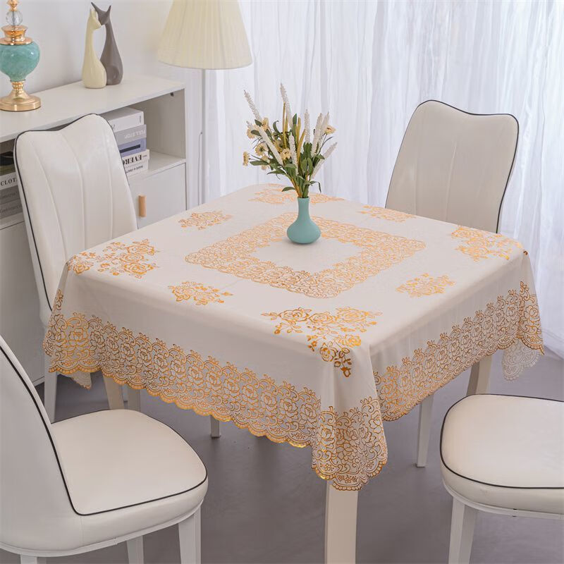 Ye Yu waterproof, anti-scalding, no-wash square European style PVC tablecloth, 10 silver, 132*132CM (tablecloth size)