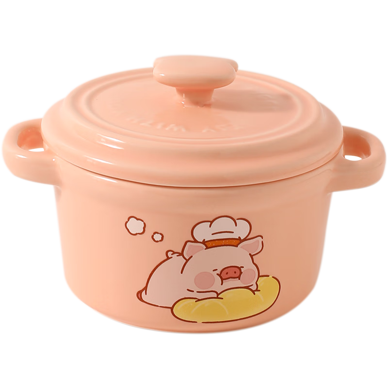Kawashima House & Lulu Pig jointly branded steamed egg bowl, ceramic stew pot, steamed egg cust special bowl, binaural baby food supplement steaming bowl, two packs, LULU Pig steamed egg bowl