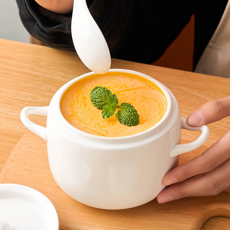Youlaifu ceramic bowl stew pot soup bowl water-proof stew pot liner steamed egg porridge bird's nest cup pot tableware double lid spoon large 600ml
