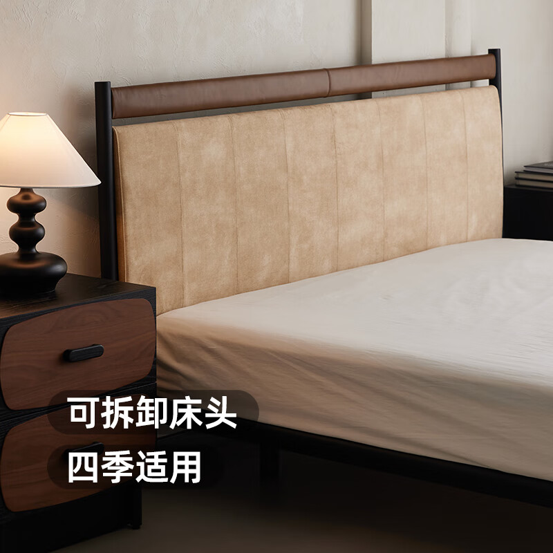 EVITA Home Berlin Leather Bed Modern Light Luxury Suspended Bed Master Bedroom High-End Atmosphere Ancient Style Double Soft Covered Wedding Bed Camel Brown Leather Bed 1.8 Meters