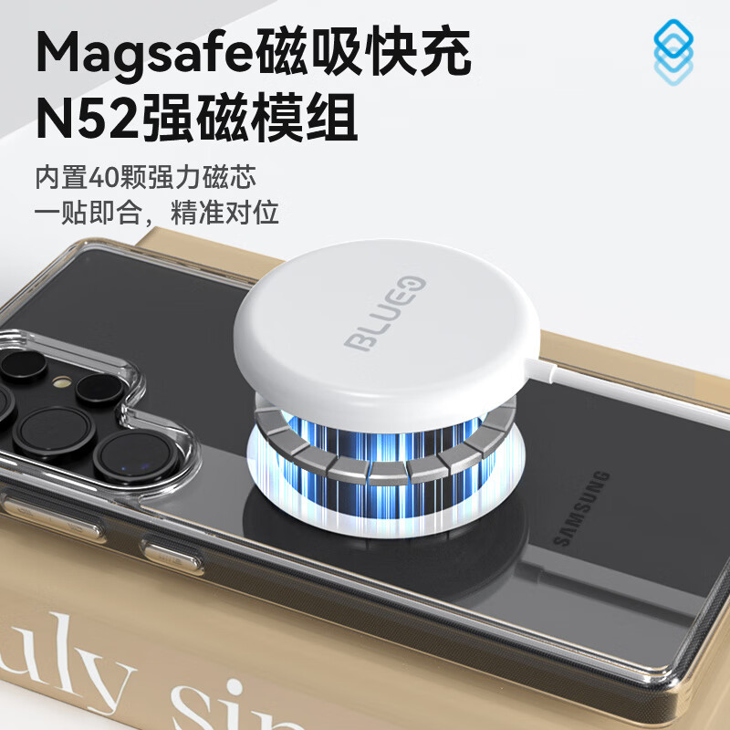 Mr. Blue Monkey is suitable for Samsung S25ultra mobile phone case, high-definition, transparent, convenient magnetic charging, anti-fall and anti-fingerprint protective case