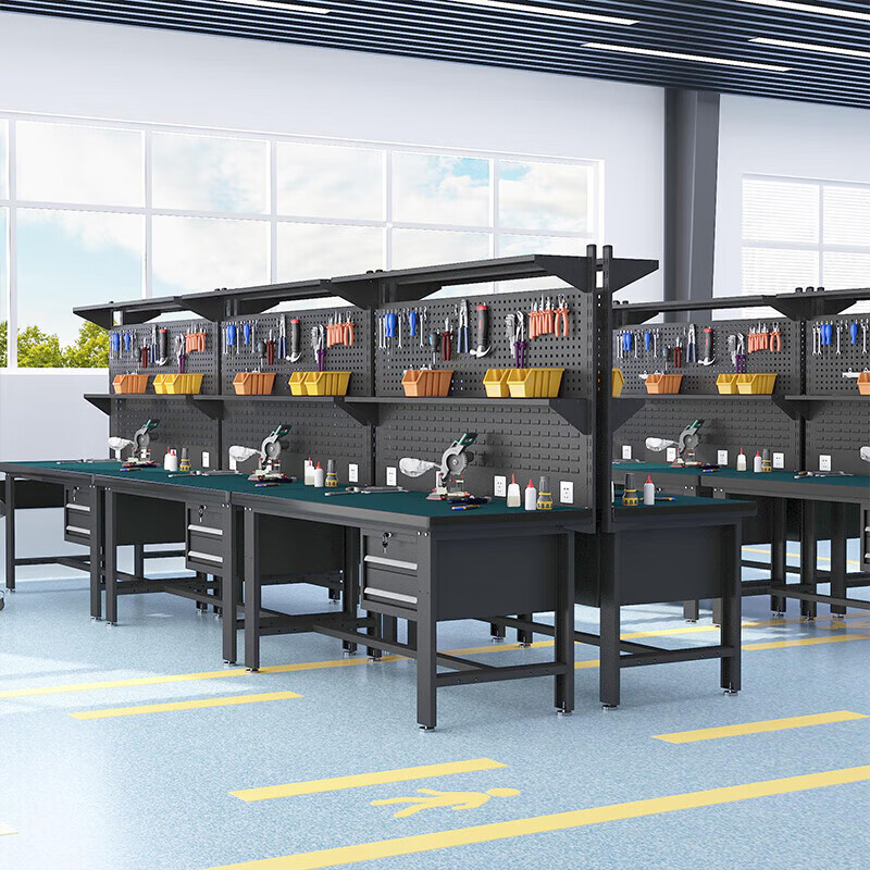 Baigang Heavy Duty Workbench Anti-static Maintenance Table Factory Workshop Fitter Operation Table Assembly Line Packing Table Single Table + Two Crane Drawers 1500*750*800mm