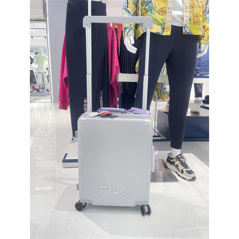 FILA suitcase, suitcase, large capacity, small trolley case, universal wheel, aluminum frame, coded leather case, white, same-day delivery, 24 inches