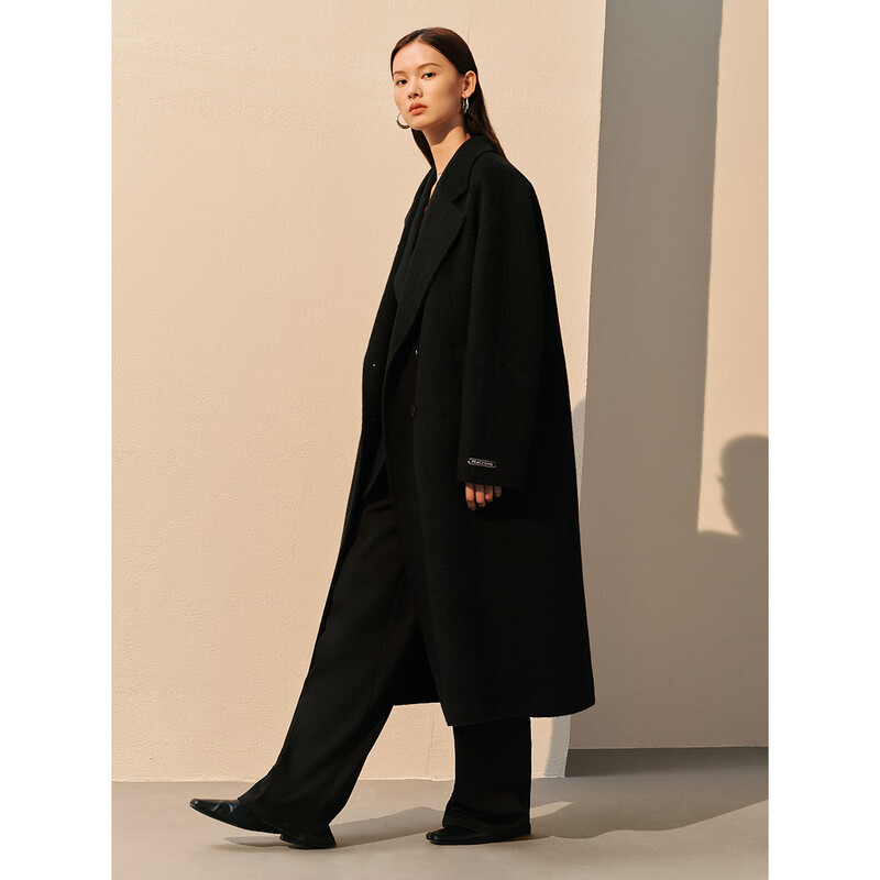 PEACEBIRD Women's Woolen Coat Master Zhen velvet series women's double-sided woolen winter coat fashion black S