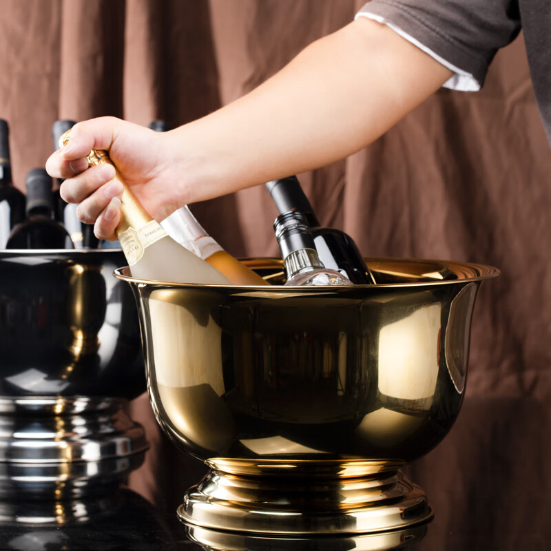 Half Sheng stainless steel champagne bucket European style new ice wine bucket outdoor champagne bucket bar club KTV soft decoration design golden champagne bucket/single