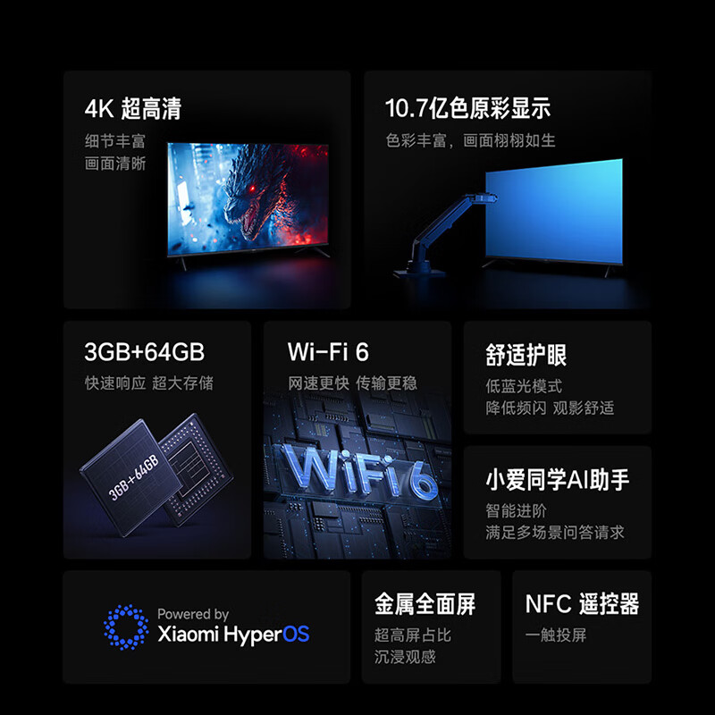 Xiaomi (MI) TV REDMI A Pro 43 2025 Energy Saving Edition Package Installation Version (Fixed Hanger Delivered and Installed In One) 43-inch 4K HD Level 2 Energy Efficiency Trade-in