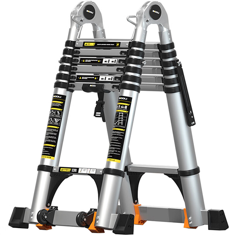Magnesium Duoli (midoli) folding ladder multi-function herringbone telescopic ladder aluminum alloy engineering thickening can be lifted and ascending portable household straight ladder multi-function 2.9 straight ladder 5.8 meters widened rubber pedal + large joint *1