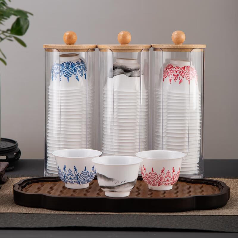 LNGA LANDGRE German imported quality Chinese style disposable kung fu tea cup portable office food grade hospitality cup plus 60ml sky blue painted blue and white porcelain cup 2 packs of 60 bags