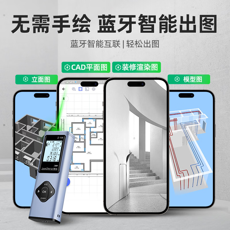 Smart Monkey Green Light Laser Distance Meter Infrared Measuring Meter Outdoor High-Precision Laser Ruler Handheld Measurement Room Artifact Green Cursor Line Model 100 Meters + Green Light Cross + Electronic Angle + Voice Broadcast