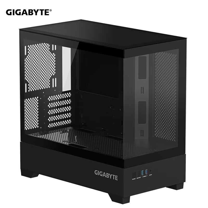 Quasi-new product GIGABYTE C201G panoramic upper and lower compartment chassis, blackened tempered glass side transparent, compatible with top 360/side 240 water cooling, quick-release dust filter, black M-ATX