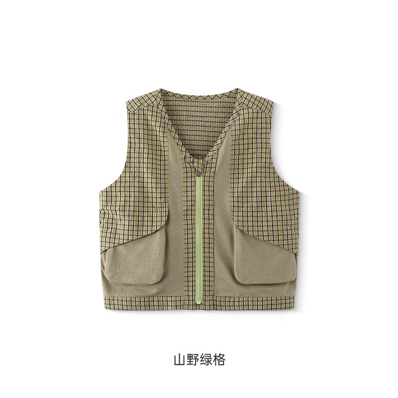 YEEHOO shopping mall same style children's vest spring and summer breathable workwear casual vest pure cotton vest new style mountain green check 90 cm