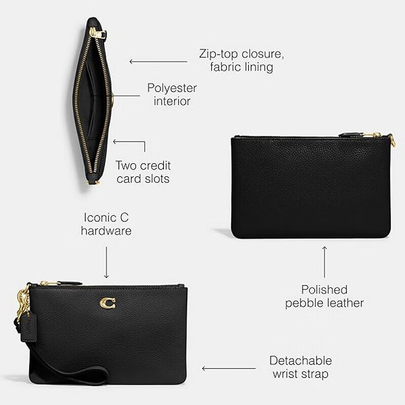 COACH Wallet Girls New Year Birthday Gift Card Bag Wrist Bag Storage Mobile Phone Clutch Long Luxury Bag Black Black One Size