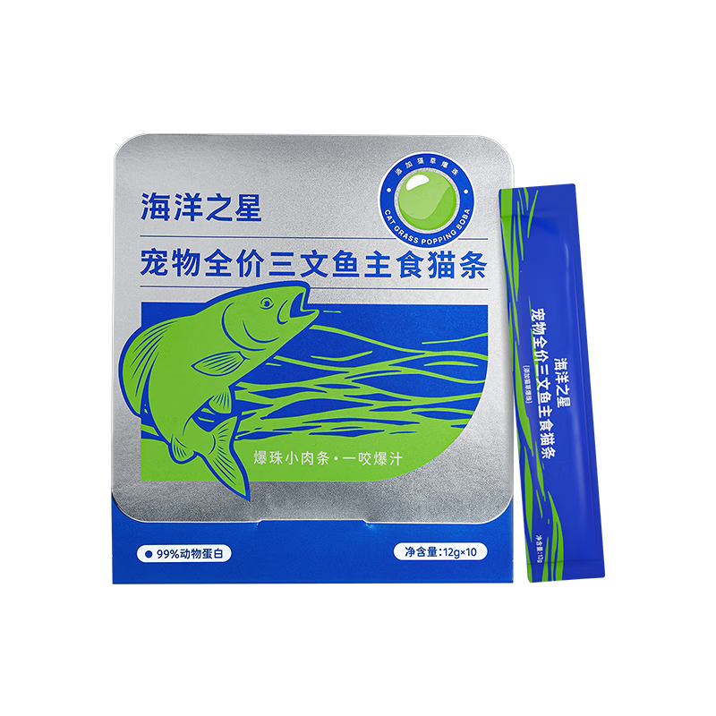 Ocean Star Staple Food Cat Strips Adult Cat and Kitten Snacks Wet Food Salmon Cat Grass Explosive Beads Flavor 12g*10 Count