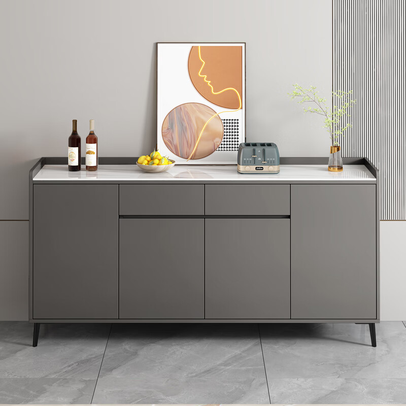 Wen Yijia customized sideboard modern minimalist living room wine cabinet tea cabinet kitchen storage cabinet storage cabinet cabinet slate new Chinese style walnut color 120cm three-door model snow mountain white rock
