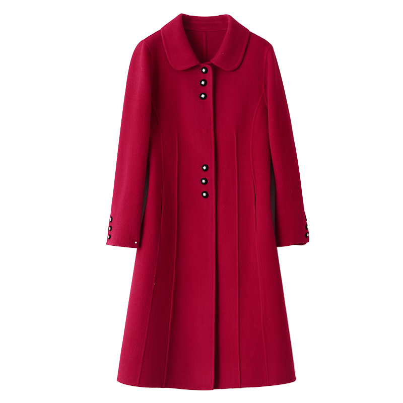 Austrian Double-sided Wool Coat Women's Premium Full Wool Woolen Coat YX21038 Red L
