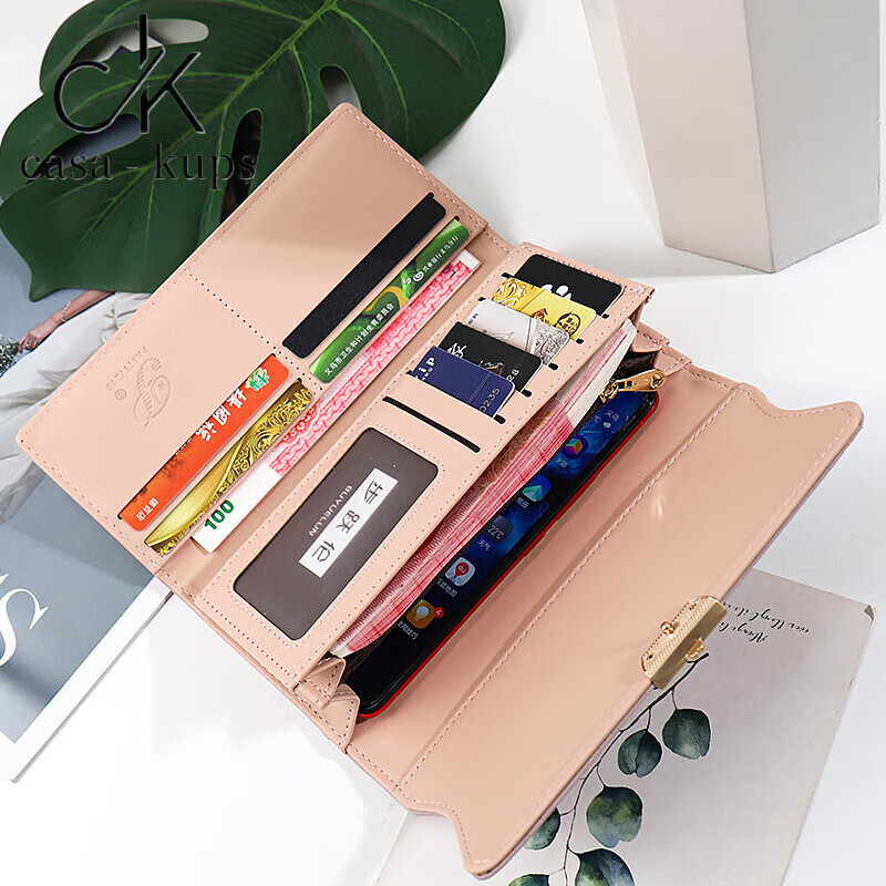 Casa-kupsCK wallet women's long small fresh flower handbag multifunctional large capacity card holder wallet all-in-one bag for women sea foam green