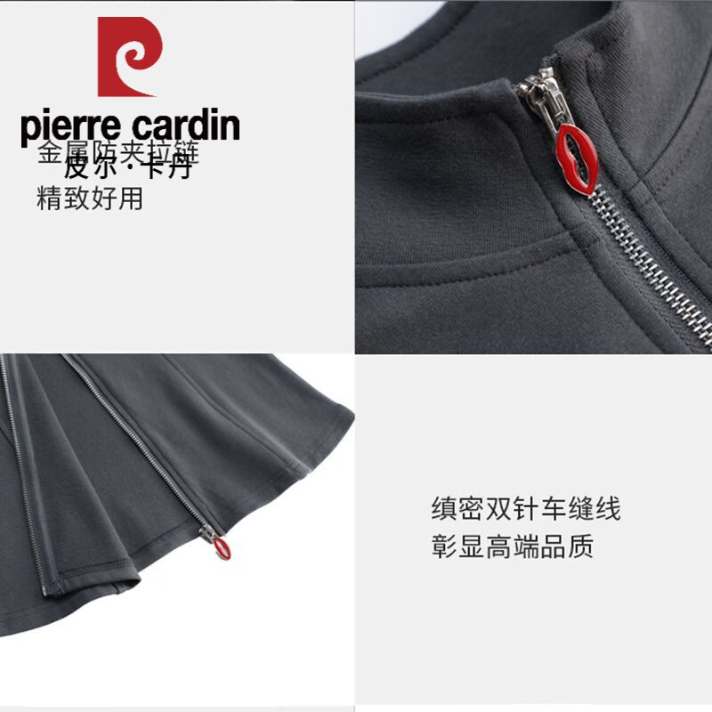 Pierre Cardin pure cotton zipper half turtleneck top for women spring and autumn new long-sleeved T-shirt small shirt casual jacket slim bottoming shirt Gray #24 3XL 135-150 catties