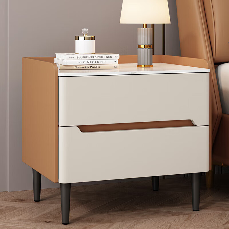All solid wood slate bedside table home bedroom simple modern light luxury high-end storage bedside cabinet small apartment khaki color all solid wood + door-to-door delivery 50*40*50cm