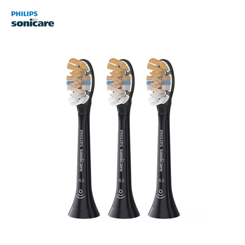 Philips (PHILIPS) official original electric toothbrush head adapted to Diamond 7/9/AI series brush handle cleans gums, protects and brightens, exclusive three-in-one brush head, 3-pack HX9093/96 black