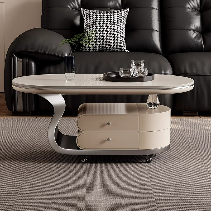 Mengsha polyslate coffee table sofa side table small apartment coffee table light luxury high-end 2025 new living room movable coffee table 1M gray titanium double layer movable trolley coffee table