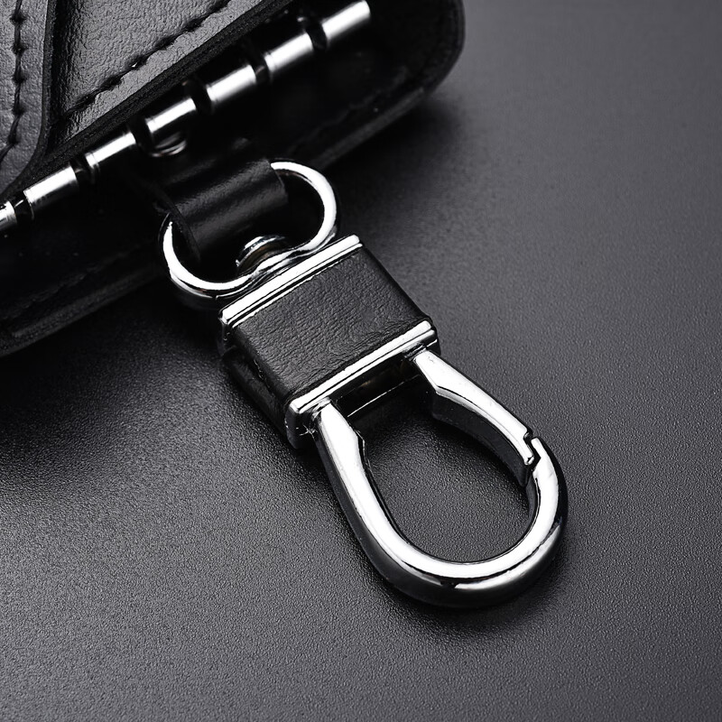 Dingtianliying genuine leather key bag large capacity clutch bag men's leather waist hanging key bag women's multi-functional key chain hanging buckle version - black