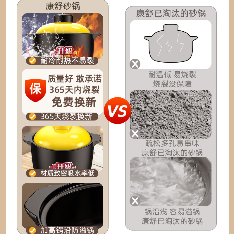 Kangshu Kangshu casserole stew pot household gas high temperature resistant ceramic soup pot dry burning non-cracking gas stove clay pot rice casserole new formula black and yellow casserole suitable for 6-12 people 6500ml