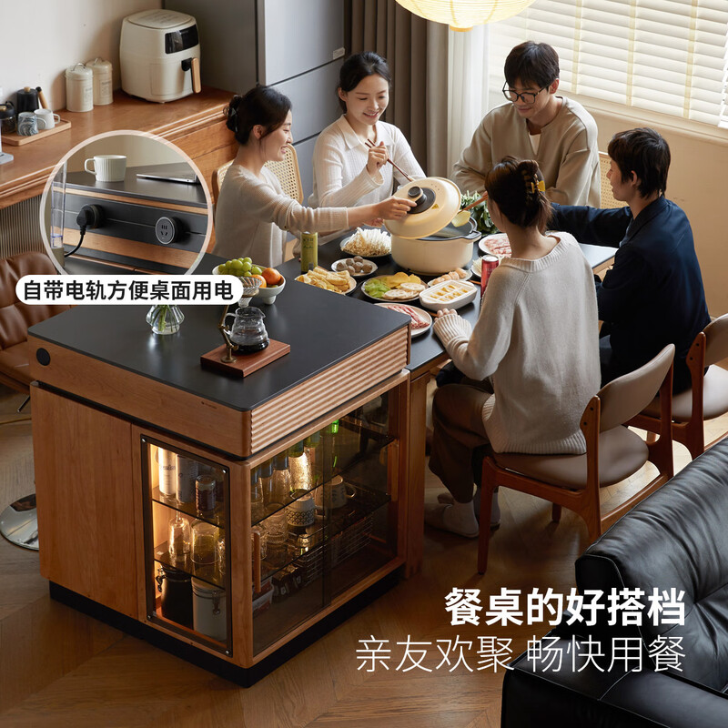 Genji Muyu solid wood dining table multi-functional bar table restaurant retro cherry wood side cabinet 0.8m pure black slate island