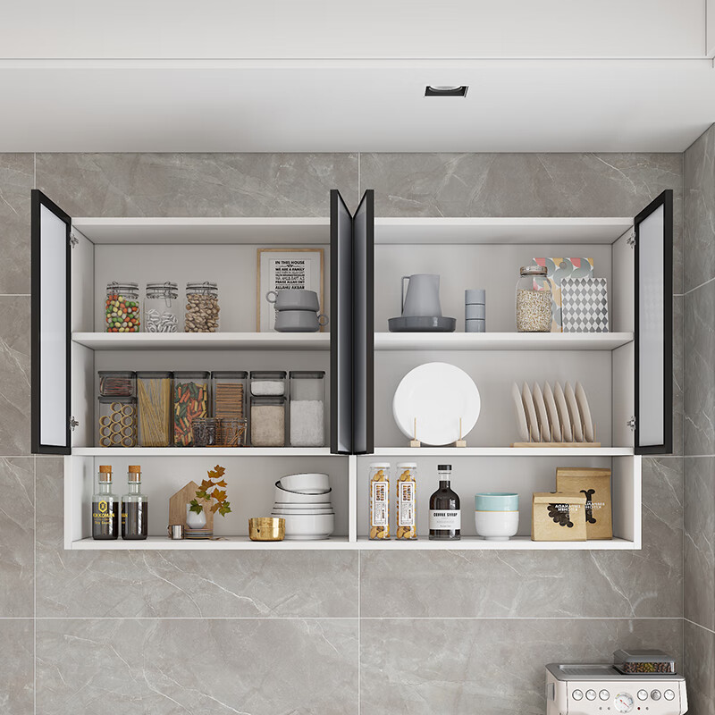 Fat Donglai same style kitchen cabinet aluminum alloy kitchen wall cabinet wall cabinet space aluminum wall storage cabinet balcony bathroom two doors 60*30*60 ecological board white cabinet + space