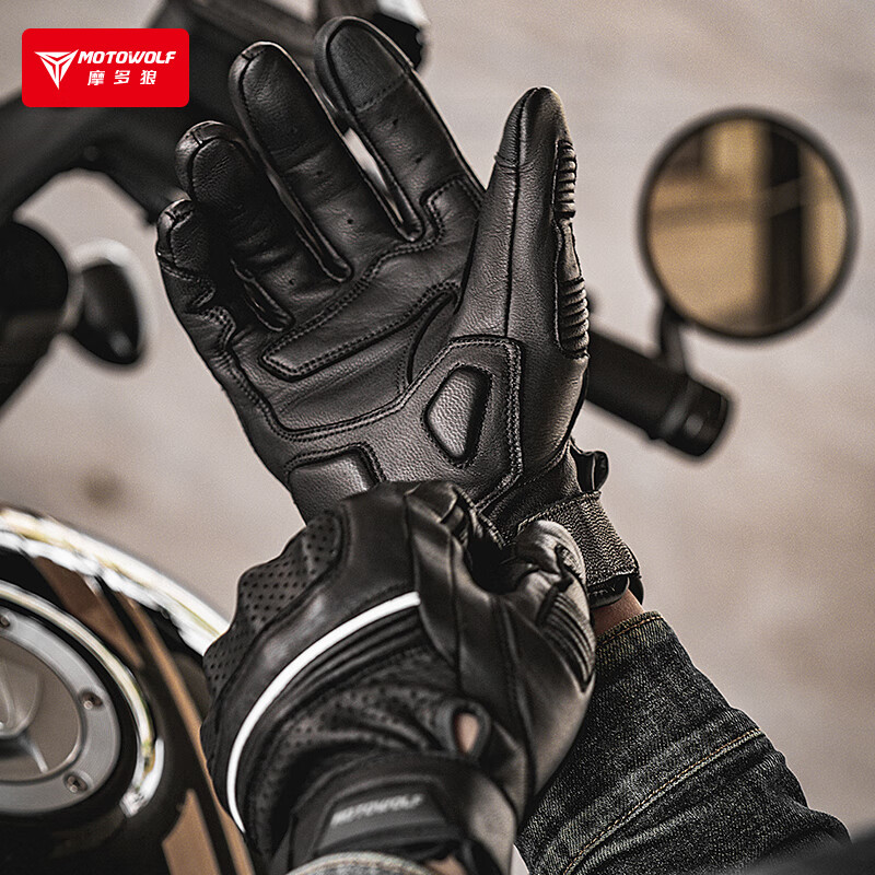 MOTOWOLF Summer Motorcycle Gloves Retro Breathable Genuine Leather All-Season Cycling Equipment Motorcycle Rider Equipment for Men Shadow Black Genuine Sheepskin/Mesh Breathable XL Two-finger Touch Screen