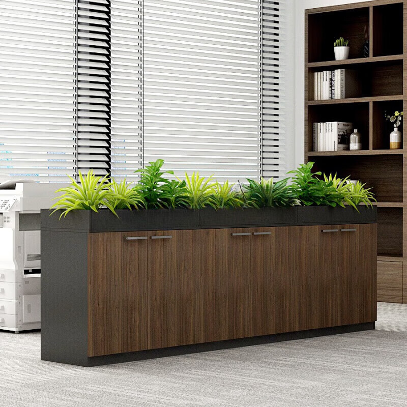 Office partition cabinet, flower trough cabinet, flower cabinet, storage wooden cabinet, low cabinet, side cabinet, flower cabinet, three-door cabinet 120X30X80CM walnut