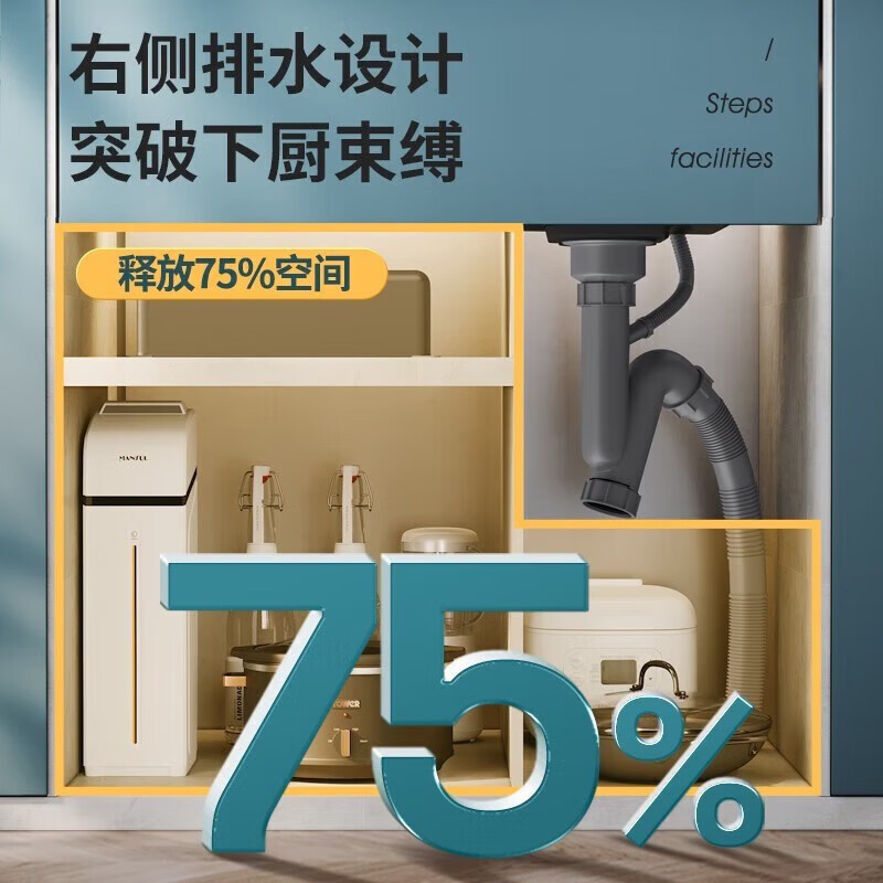 Jomoo 2025 new Rifeng thickened 3mm nano vegetable sink sink large single tank sus304 stainless steel kitchen sink A6 model 68*46cm with refined copper waterfall faucet