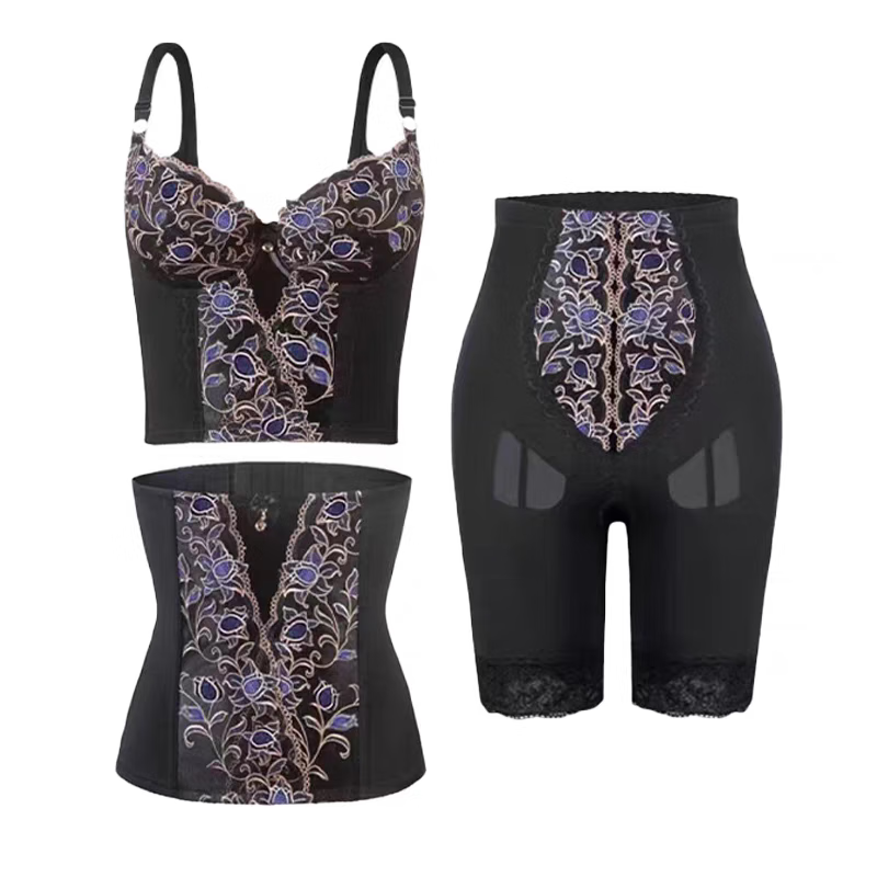 Duyini Body Manager genuine offline same style body sculpting mold orthopedic body-shaping corset three-piece set black three-piece set (long bra + waist clip + trousers) 6XL 122 size (155-165 catties)
