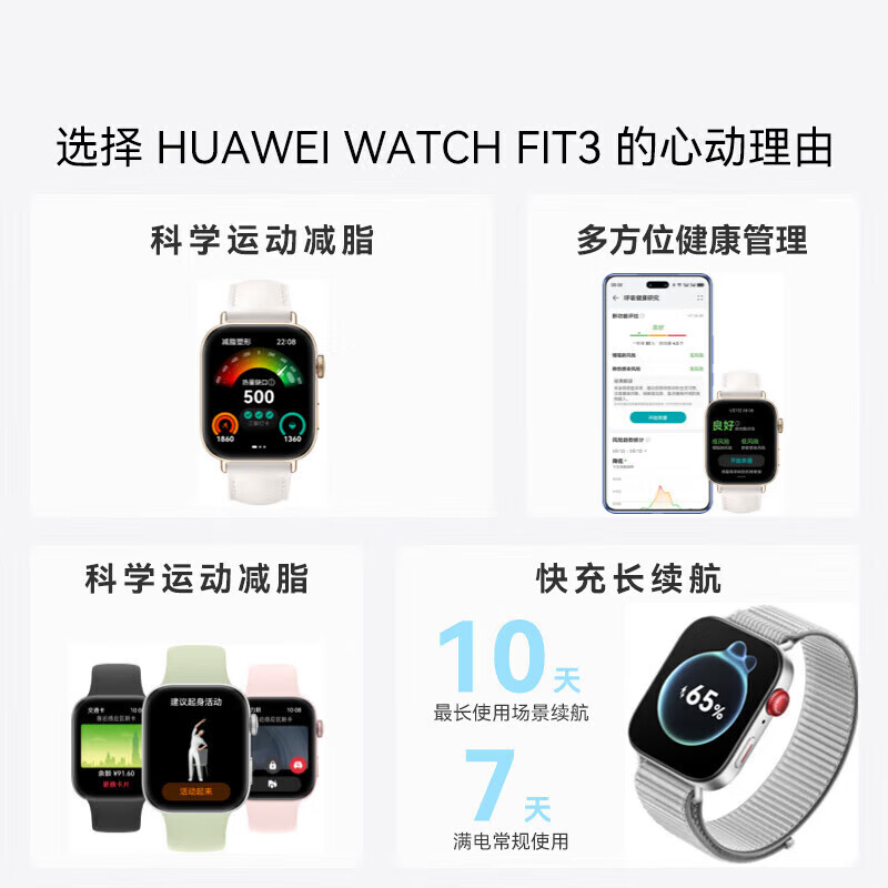 Huawei Christmas Gift Huawei Watch FIT3 Smart Watch Women's Genuine Leather Large Screen Bluetooth Call Health Monitoring Sports Waterproof Bracelet Birthday Valentine's Day Gift Huawei FIT3 Wild Green-Fluorine Rubber Strap Flagship Fashion New Style