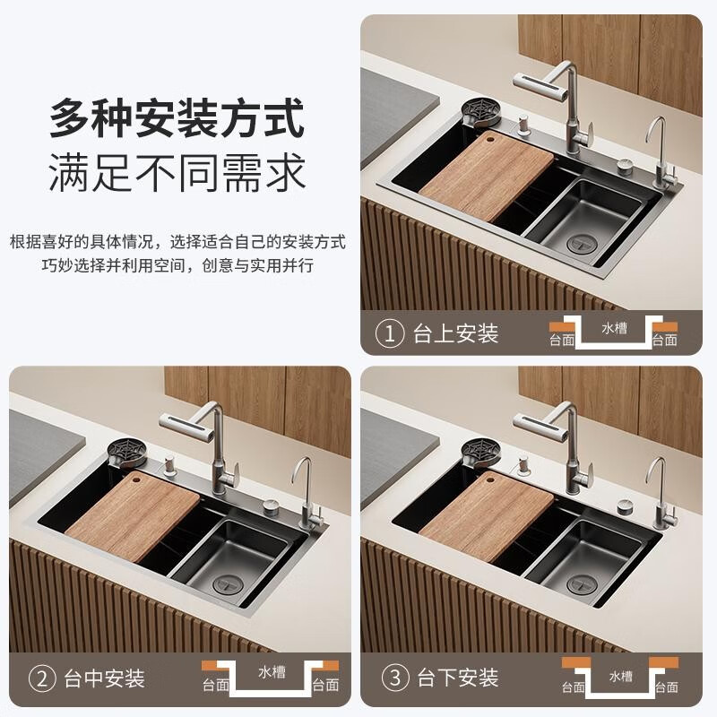 TOTO left drainage household sink 304 stainless steel under-counter washbasin millet honeycomb gun gray large single tank thickened 5MM left row C-7545