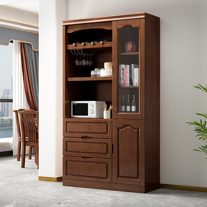 Wen Yijia customized Chinese solid wood sideboard and wine cabinet integrated living room wall tea cabinet storage cabinet kitchen cupboard dining room 1.0 meters two doors (walnut color)