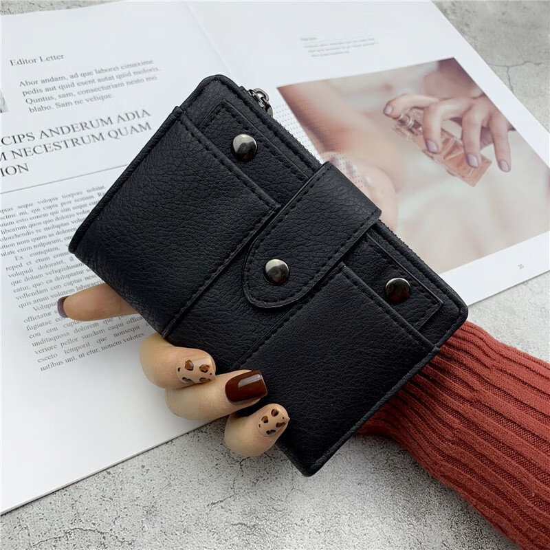 Woodpecker (TUCANO) Light Luxury 2025 New Wallet Women's Short Korean Style Simple Frosted Two-fold Buckle Wallet Multi-Function Card Holder Change Black Collection Add-on Purchase + Small Gift