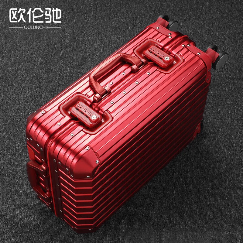 OULUNCHI new suitcase all-aluminum magnesium alloy trolley case universal wheel suitcase men's and women's password boarding case black 28 inches