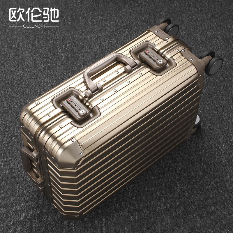 OULUNCHI new suitcase all-aluminum magnesium alloy trolley case universal wheel suitcase men's and women's password boarding case black 28 inches