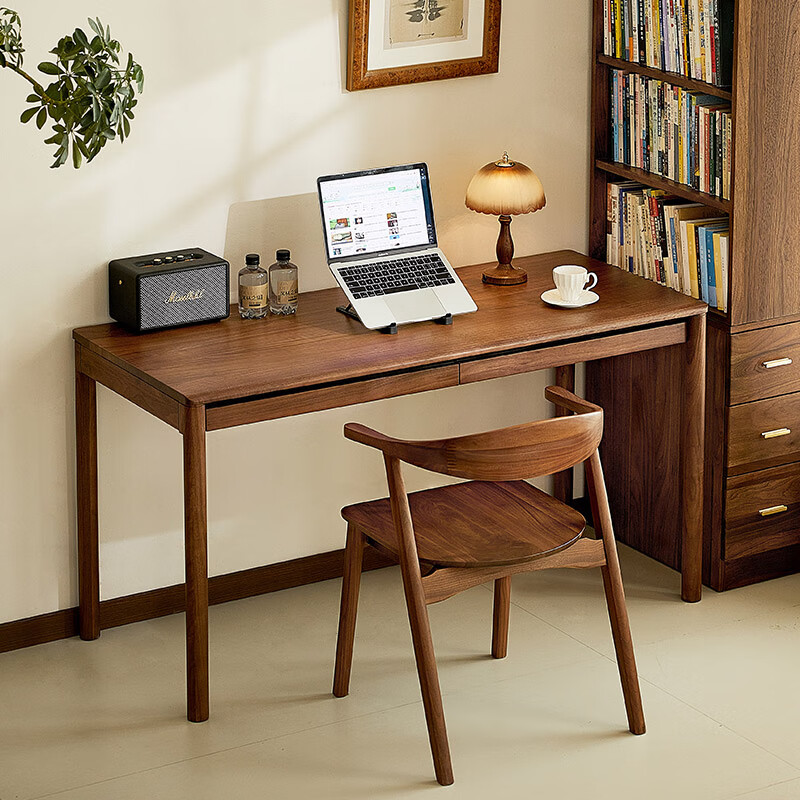 Zhidian Nordic solid wood desk modern and simple North American black walnut desk home computer desk office desk 1 meter double drawer single desk e-commerce model