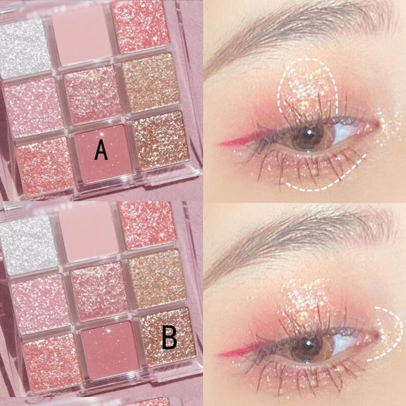 Shidanya nine-color eye shadow palette glittering pearlescent diamond fine glitter rose pink eye shadow earth color daily waterproof non-flying powder novice