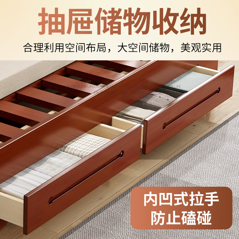 Juyuege solid wood sofa bed living room foldable multifunctional daybed single 1.2m small apartment 1.5 double 1.8m 1.5*2m black walnut color free 6-piece set