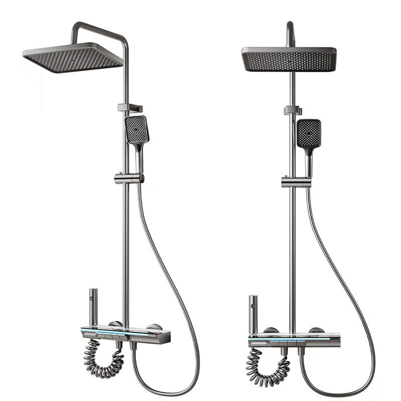 JOMOO piano key digital display shower head set gun gray all-copper shower head household constant temperature booster nozzle (water gray plating) four-speed piano key large panel model (1