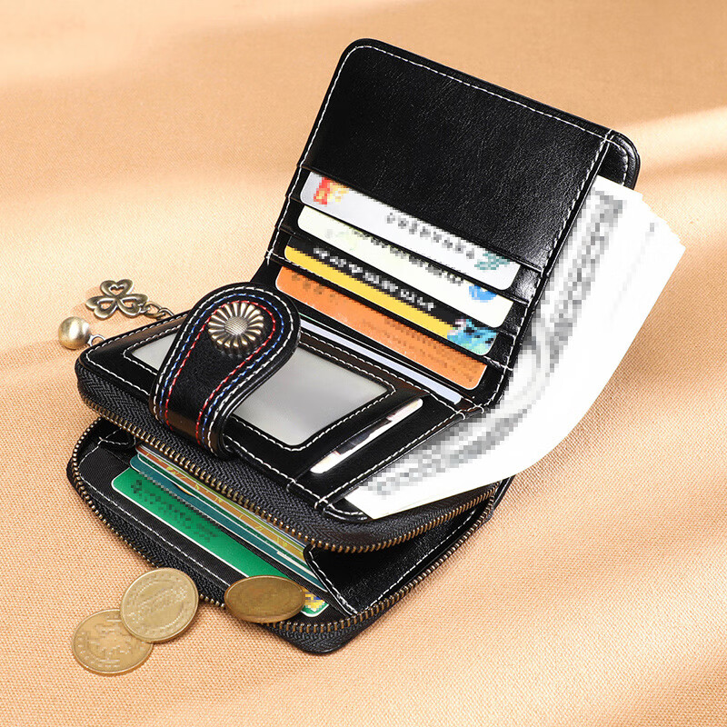 Aegean Sea Wallet Genuine Leather Short Folding Wallet Multiple Card Slots Card Bag Light Luxury Birthday Gift High-Level Sensation for Girlfriend and Wife Black Soft Leather CK Style Niche Versatile Fashion High-end Simple Western Style Zipper Light Luxury