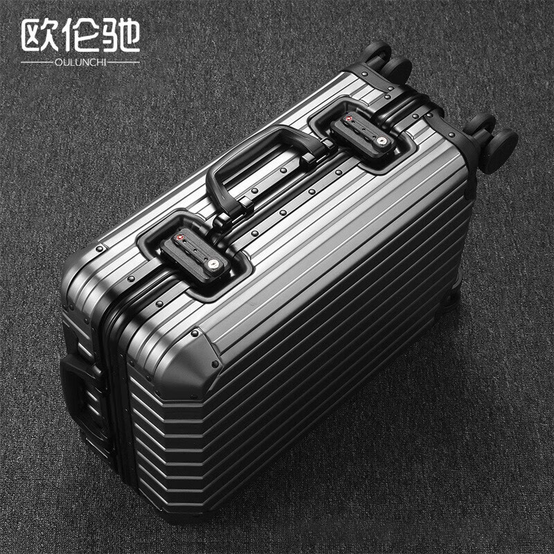 OULUNCHI new suitcase all-aluminum magnesium alloy trolley case universal wheel suitcase men's and women's password boarding case black 28 inches