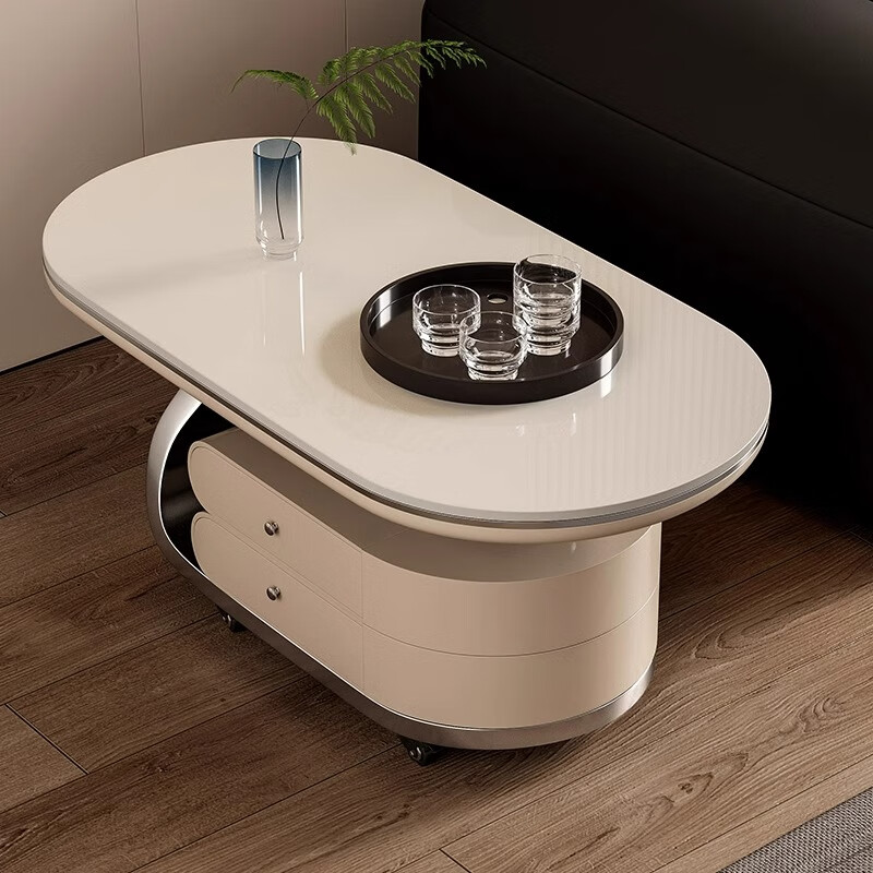 Mengsha polyslate coffee table sofa side table small apartment coffee table light luxury high-end 2025 new living room movable coffee table 1M gray titanium double layer movable trolley coffee table
