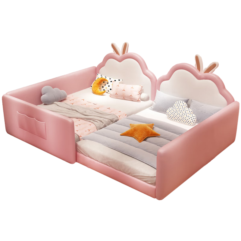 Stupid Xiaolong children's cloud parent-child bed, mother-in-law, second-child family splicing bed, girl princess bed, double bed, family of four, 1.2+1.2 combination bed with 23CM cashmere latex mattress