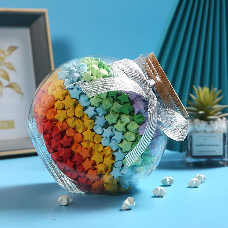 LZJV Lucky Star Bottle Shell Glass Jar Cork Wishing Bottle Star Finished Drift Bottle Creative Teacher's Day Gift Collection Send Light Medium Bottle Empty Bottle