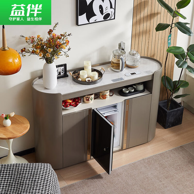 Yiban 2025 new smart tea bar machine cabinet integrated cabinet with health-preserving tea can be frozen and refrigerated high-end bottom bucket tea cabinet home dining side integrated storage cabinet B-61-3 gray (upgraded refrigerator model) instant cooling type